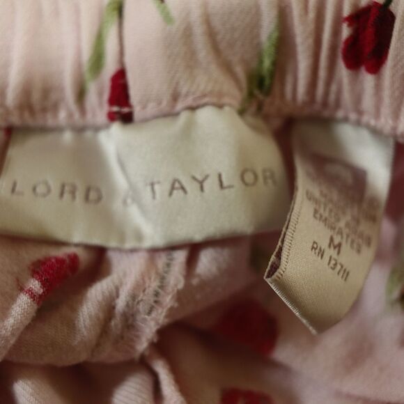 Lord & Taylor Pink Green Rose Print Pajama Sleepwear Set Women’s Lounge Intimate - Picture 7 of 13